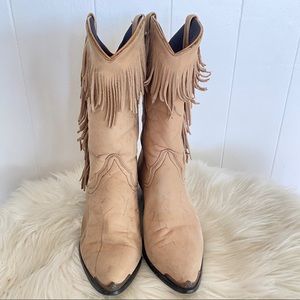 Vintage Acme Leather tan Fringe Cowboy Boots size 7